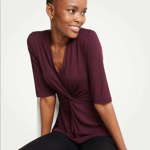 Ann Taylor Twist Elbow Sleeve Top Rosy Plum